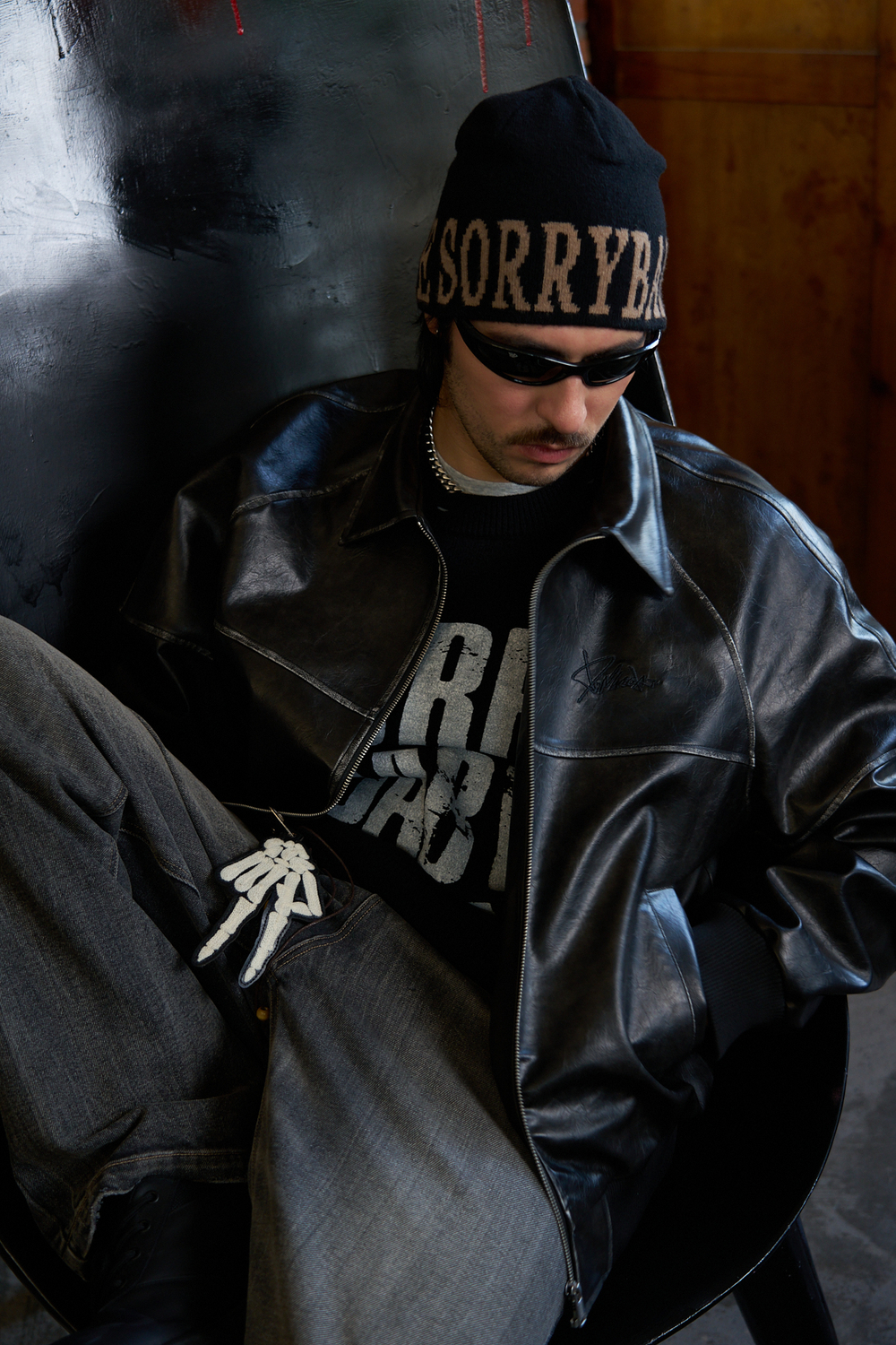 Кожаная куртка DONSMOKE Worn Effect Leather Jacket