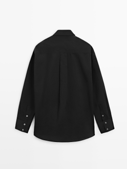 Massimo Dutti Рубашка с большим отложным воротником и вышивкой, черный