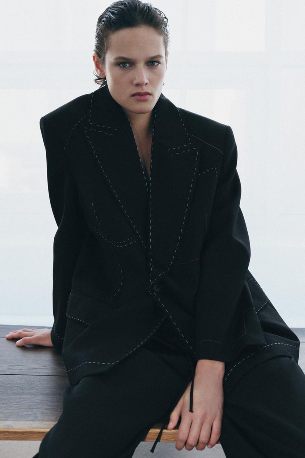 ZARA БЛЕЙЗЕР С КОНТРАСТНОЙ ОТСТРОЧКОЙ — LIMITED EDITION, ZW COLLECTION, ЧЕРНЫЙ