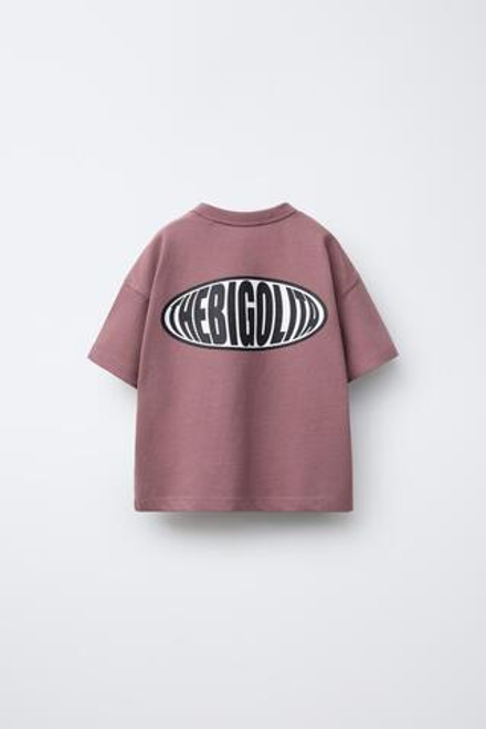 ZARA ФУТБОЛКА С ПРИНТОМ «ЛОГОТИП», БАКЛАЖАНОВЫЙ