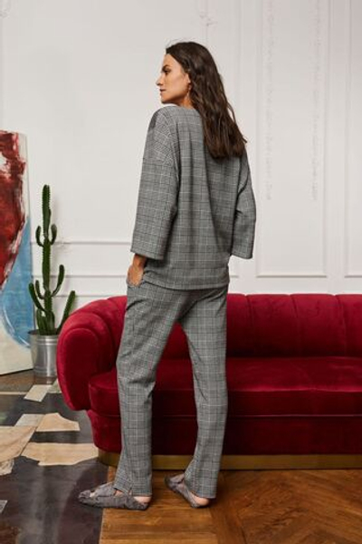 Элегантная домашняя блуза (Размер: XL) (Цвет: черный с белым)