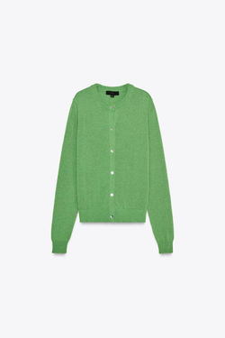 ZARA ОДНОТОННЫЙ КАРДИГАН В СТИЛЕ РУСТИК, ЗЕЛЕНЫЙ