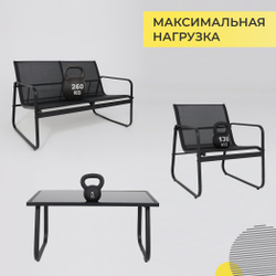 Комплект садовой мебели VERANDA (кресло 2шт, диван 1шт, стол 1шт), черный/черный