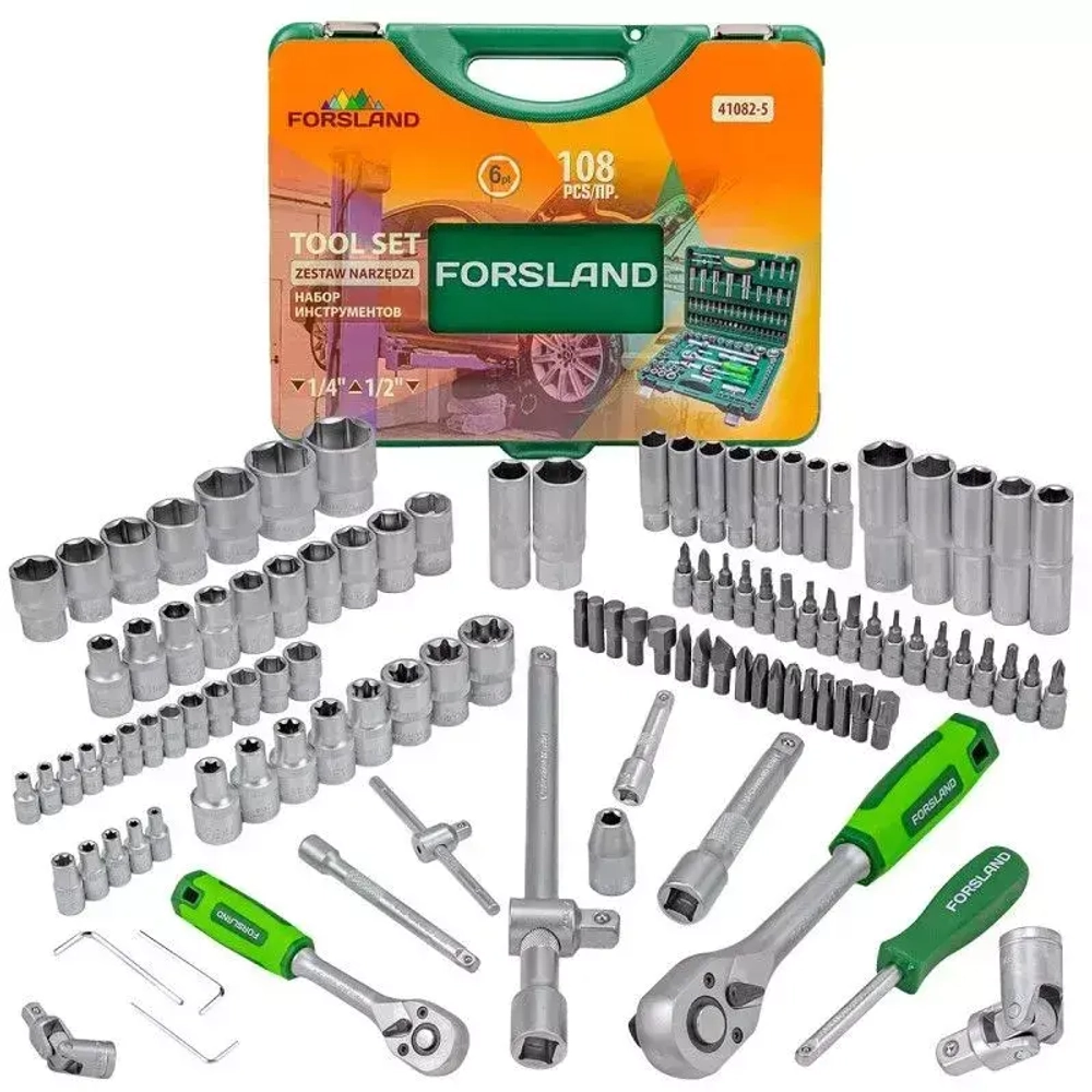 Набор инструмента 108пр. 1/2'',1/4''(6гр.)(4-32мм) Forsland Forsland-41082-5