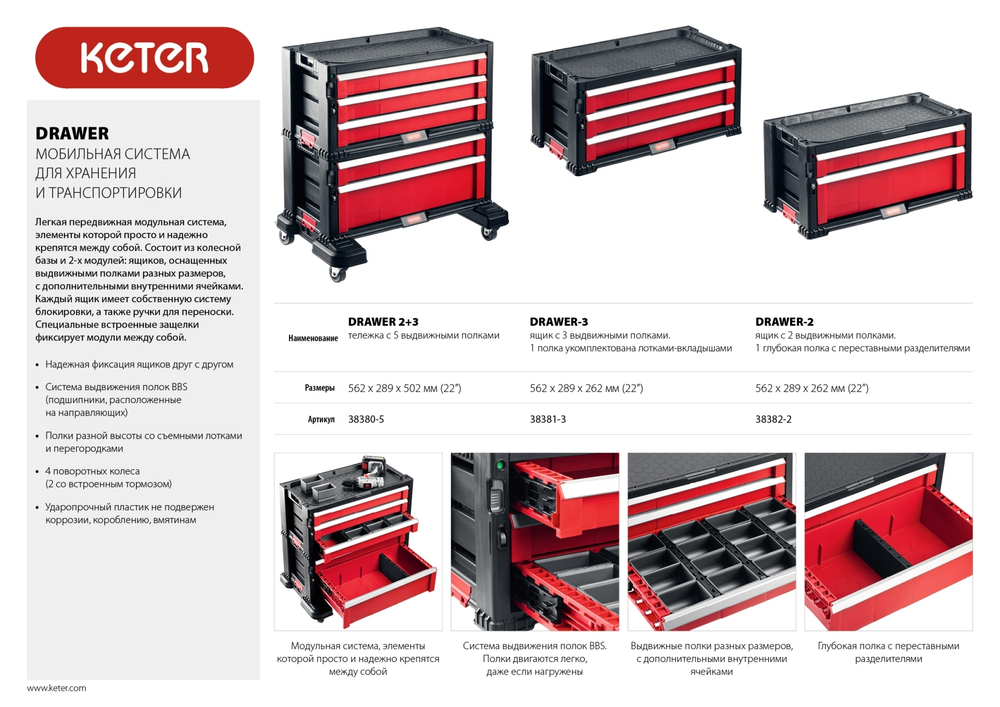 Ящик с 2 выдвижными полками ″DRAWER-2″, 22″ KETER