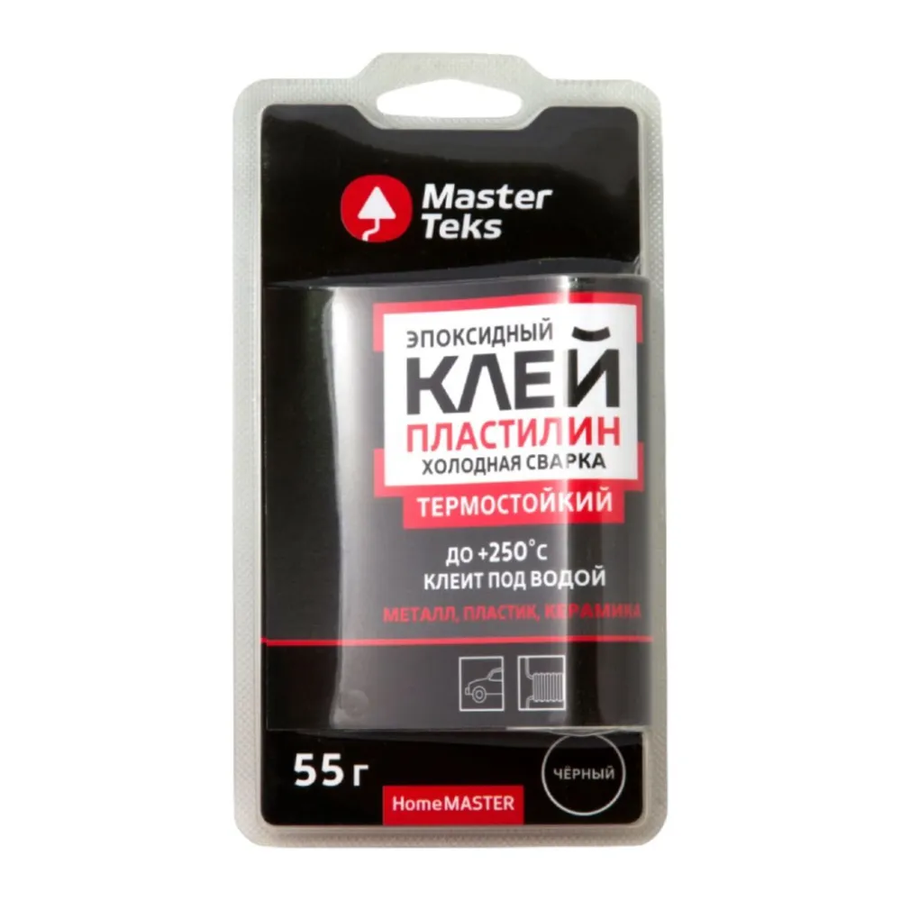 КЛЕЙ-ПЛАСТИЛИН ЭПОКСИД ХОЛОД СВАРКА MASTERTEKS HOMEMASTER ТЕРМОСТОЙ 55 ГР ЧЕРНЫЙ