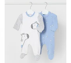 Комбинезон Mayoral Newborn Зебра и Жираф Светло-голубой, 2 шт.