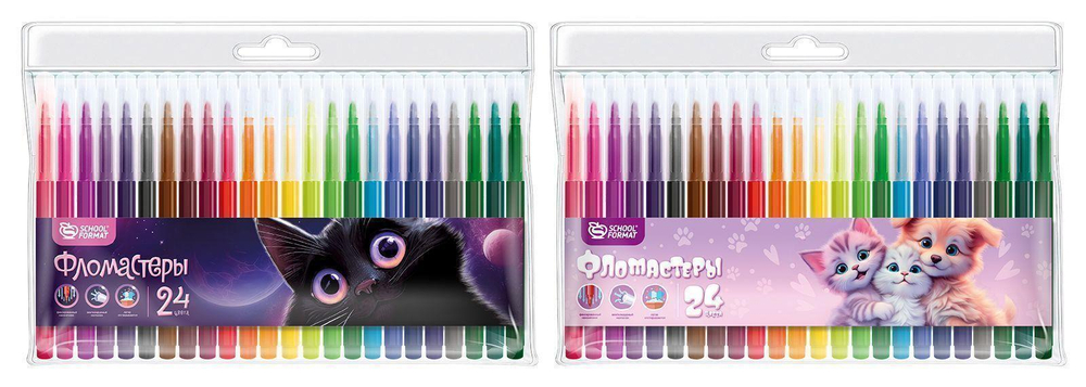 Фломастеры 24цв. "Микс для девочек" классические, кругл. корп. смываемые блист. упакет (Schoolformat)