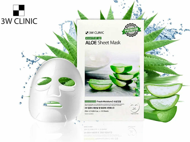 Маска для лица 3W Clinic Essential Up Aloe Sheet тканевая с экстрактом алоэ вера 25 мл