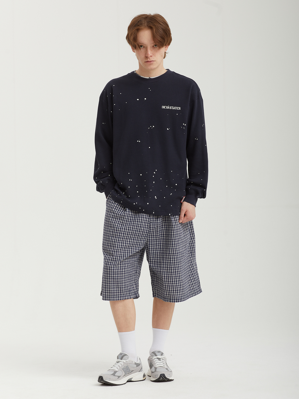 Мужской Лонгслив Crewneck Waffle Top - Splats - Navy Blue