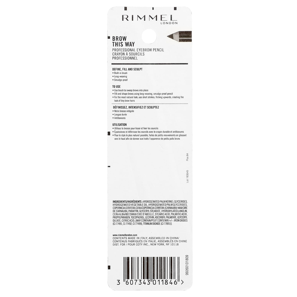 Rimmel London, Brow This Way, профессиональный карандаш для бровей, 001 темно-коричневый, 1,4 г (0,05 унции)