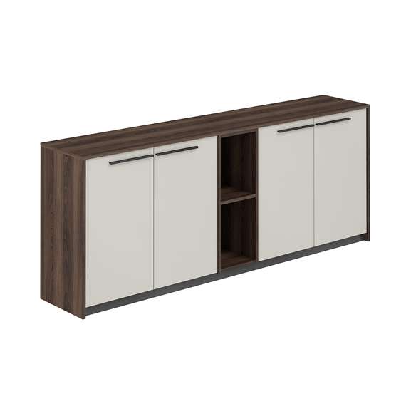 RF.327.DA.PG.DA / Шкаф низкий (2 шт) со стеллажом, 2140х410х842 / корпус: дуб адриа, фасады: жемчужно-серый