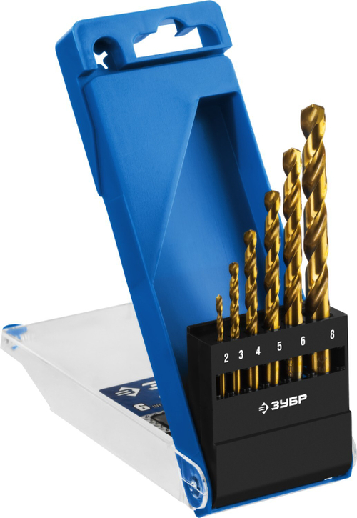 ЗУБР ТИТАН 6шт(2-8мм), Набор сверл по металлу, сталь Р6М5, класс А , титановое покрытие