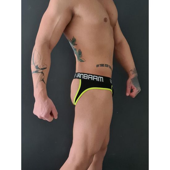 Мужские трусы джоки черные с салатовой окантовкой Van Baam 48120