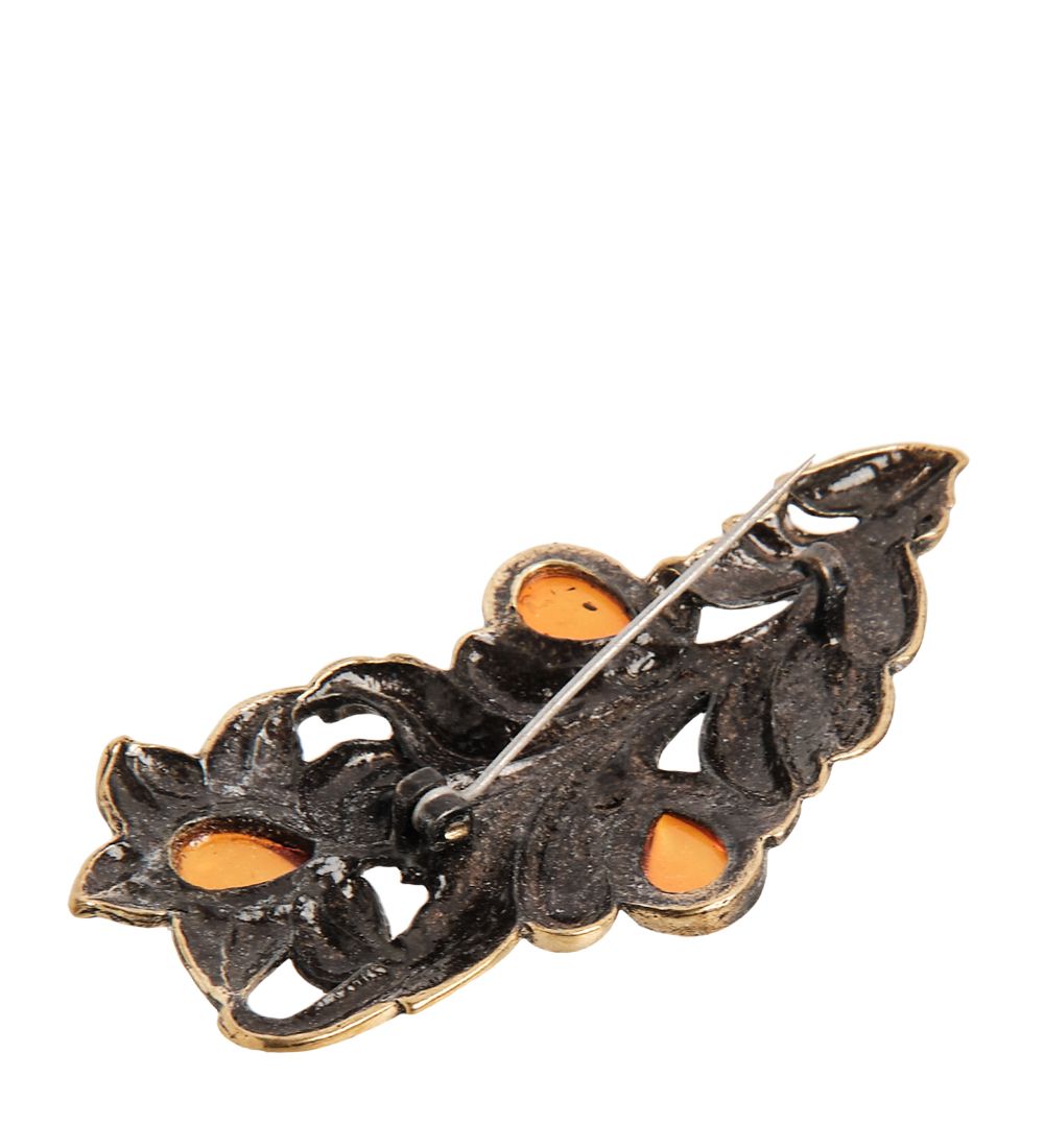 AM- 880 Брошь «Букет Лилий» (латунь, янтарь)