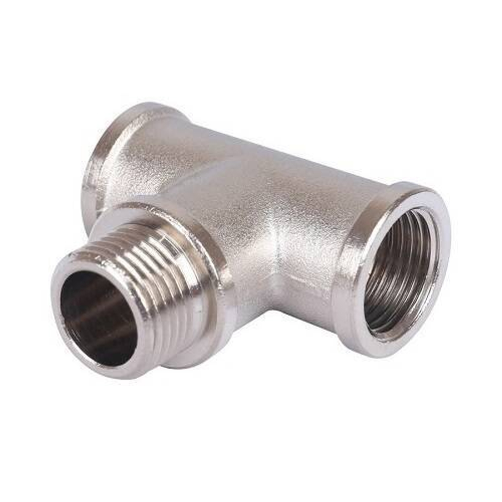 Тройник с внутренней и наружной резьбой STOUT SFT 0065 - 1/2" (ВР/НР/ВР, латунь никелированная)