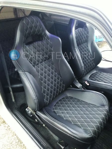 Анатомический комплект для переделки сидений ВАЗ в "Recaro" (Рекаро) из экокожи "Одинарный ромб 4см"