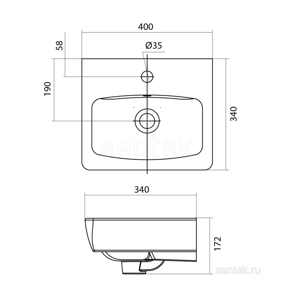 Раковина Santek Нео 40 отверстие под смеситель 1WH302183