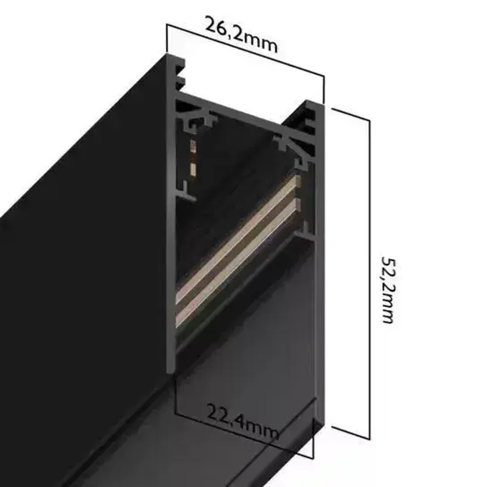 Трековая система освещения для натяжных потолков MAGNETIC S20 48V Чёрный шинопровод алюминиевый четырех-контактный низковольтный 4TRA 57x55x1500mm IP20 1.5 м. торцевые заглушки в комплекте