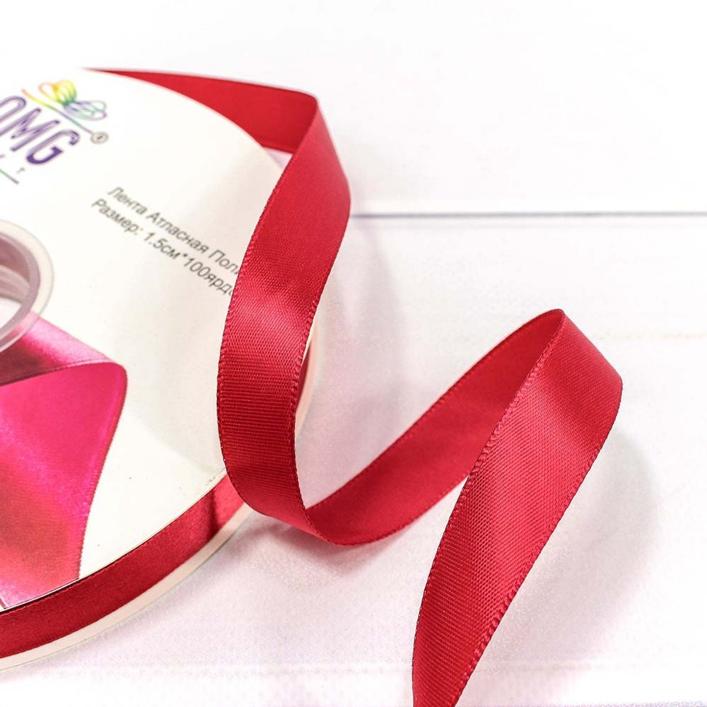 Лента Атласная 1,5см х 110м Полиэстер класс А (Красный)