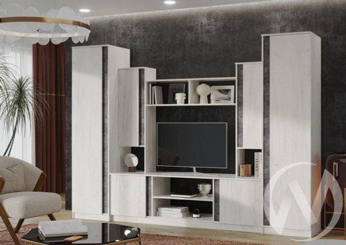 Гостиная Атлантида 5 (дуб крафт белый/бетон темный)