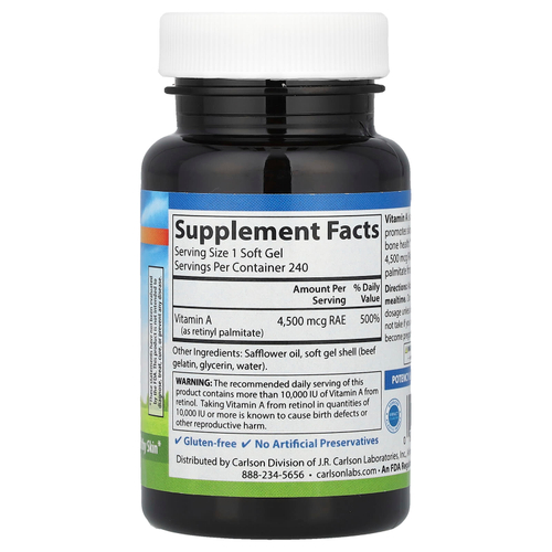 Carlson, Витамин A, 15,000 МЕ, пальмитат, 240 гелевых капсул