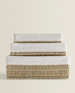 ZARA HOME ПРЯМОУГОЛЬНАЯ КОРЗИНА С ТКАНЕВОЙ ВНУТРЕННЕЙ ОБИВКОЙ, СВЕТЛО-БЕЖЕВЫЙ
