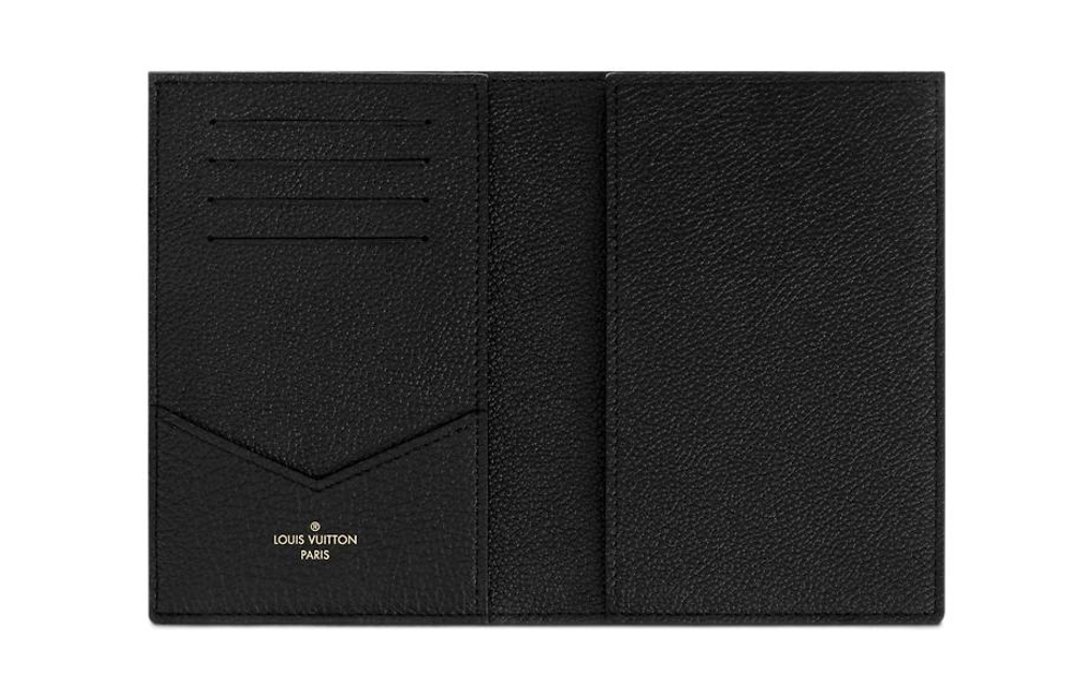 LOUIS VUITTON Embossed Soft Grain Cow Leather Passport Holder Women"s Black/Beige