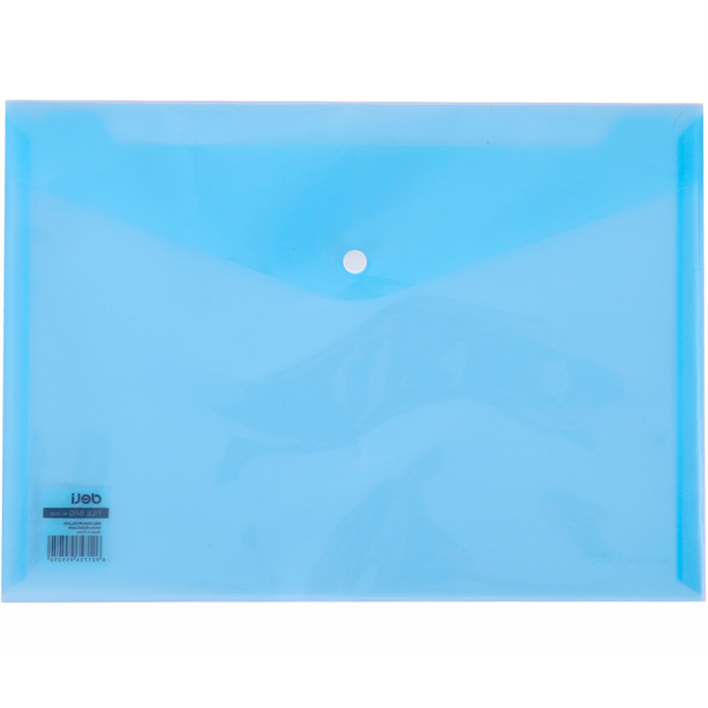 Папка-конверт на кнопке DELI "Aurora", А4, 0,16 мм, прозрачно-синяя