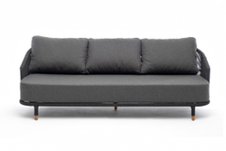 "Верона" диван 3-местный плетеный из роупа, каркас алюминий темно-серый (RAL7024) муар, роуп темно-серый круглый, ткань темно-серая 027