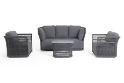 "Лугано" лаунж-зона 5-местная плетеная из роупа (веревки), каркас алюминиевый темно-серый, роуп темно-серый