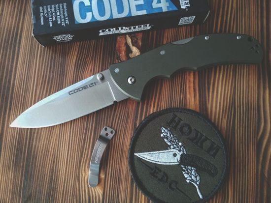 Складной нож Cold Steel 58PS Code-4 Spear Point Plain c клинком из стали CPM-S35VN, рукоять алюминий