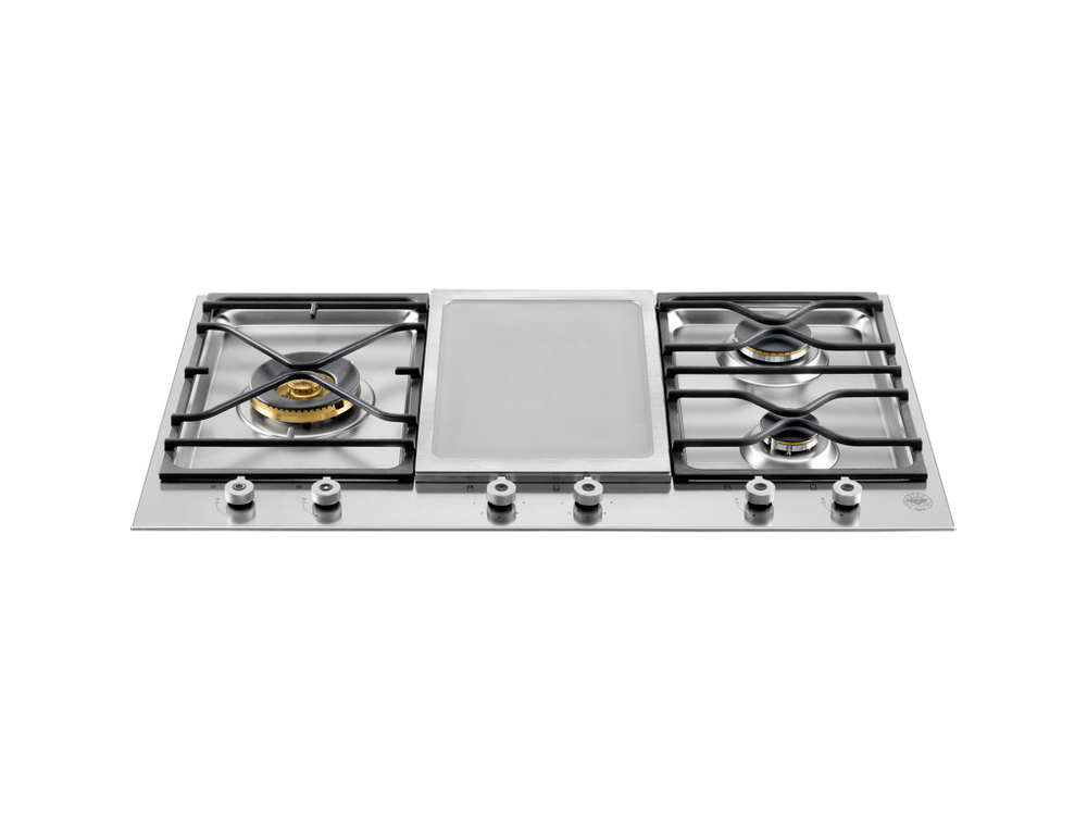 Встраиваемая варочная панель Bertazzoni, трехсегментная, 3 газовые конфорки, 1 зона электрогриля, 90 см Нержавеющая сталь