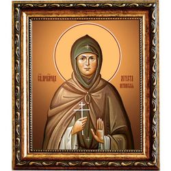 Августа Защук, преподобномученица, схимонахиня. Икона на холсте. В раме 15 х 18 см.