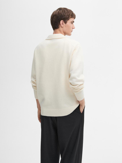 Massimo Dutti Свитер из 100% шерсти с воротником-поло, натуральный