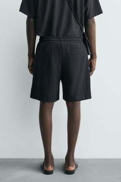 ZARA ШОРТЫ-ДЖОГГЕРЫ ИЗ РЕЛЬЕФНОЙ ТКАНИ, СТАЛЬНОЙ СИНИЙ