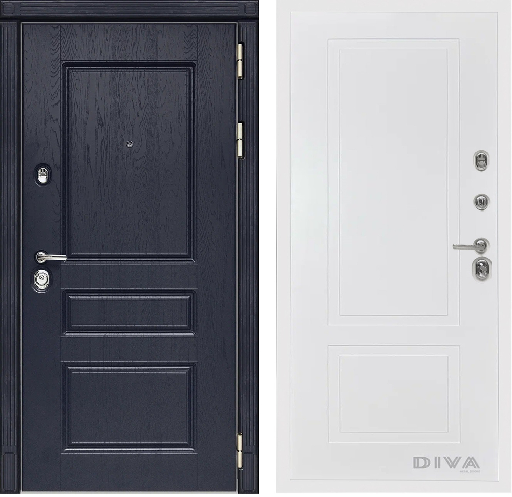 Входная дверь в квартиру Дива (Diva) МД-45 Роял Вуд синий / рис.Н10 Белый софт