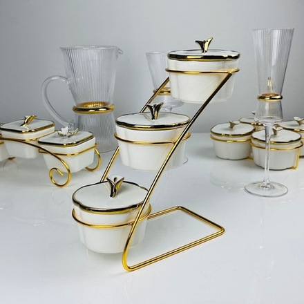 Lenardi 163-023 Набор из 3 банок на подставке MELODY в под.уп.(х12)Фарфор, металл