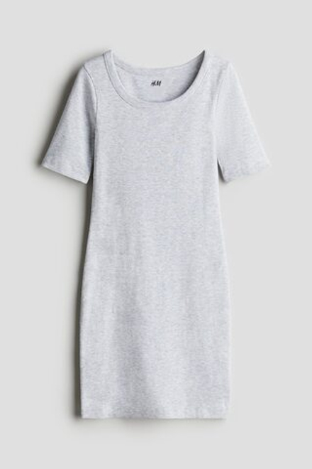 H&M Платье из хлопка в рубчик, серый