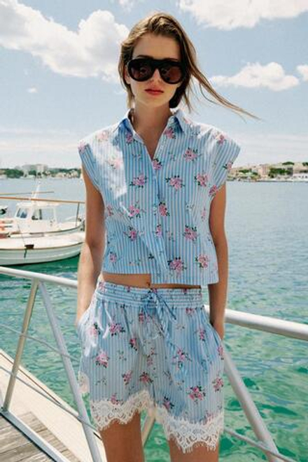 ZARA ШОРТЫ В ПОЛОСКУ С КРУЖЕВОМ, ПОЛОСКИ