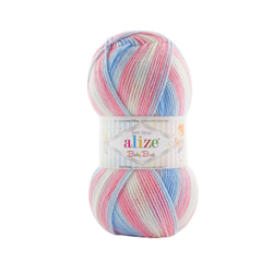Беби бест батик (Baby best batik) пряжа Alize 10% бамбук 90%акрил 5х100г/240м 7935 белый-голубой-розовый