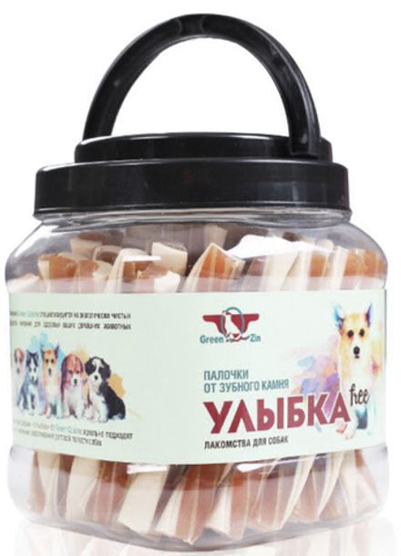 Лакомство GREEN QZIN "Улыбка Free" для собак, мягкие жевательные палочки от зубного камня, 1012 гр (53 шт)