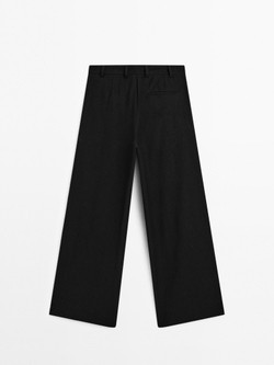 Massimo Dutti Брюки прямого кроя из смесового льна с защипами, черный