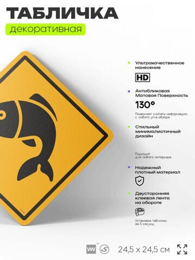Табличка прикольная "Рыба" на дверь и стену, информационная и предупреждающая, декоративный знак, 24,5х24,5 см, пластиковая, Айдентика Технолоджи