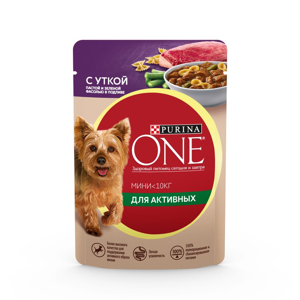 Влажный корм Purina ONE для собак мелких пород при активном образе жизни с уткой 85 г
