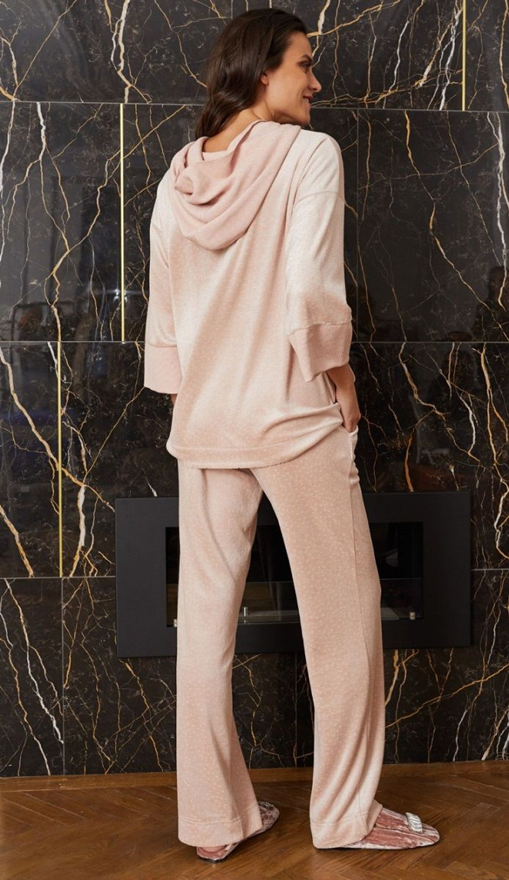 Удобные домашние брючки из вискозы (Размер: S) (Цвет: бежевый)