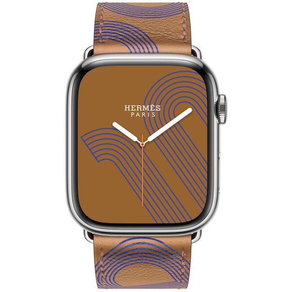 Умные часы Apple Watch Series 7 Hermès GPS + Cellular 45mm Silver Stainless Steel Case with Circuit H Single Tour (Biscuit/Bleu Électrique)