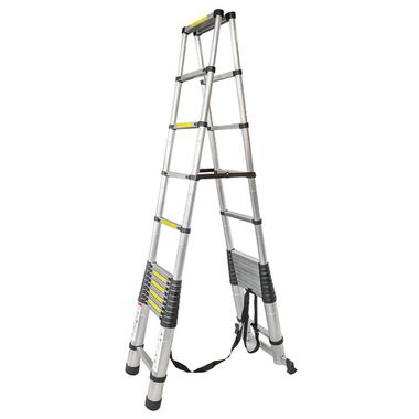 Лестница-стремянка телескопическая алюминиевая двухсекционная (4.4+4.4м,15+15ступенек, max нагрузка 150кг, вес 26.5кг) Forsage F-UP440-2