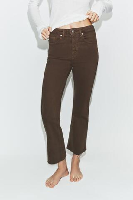 ZARA ДЖИНСЫ TRF CROPPED FLARE С ВЫСОКОЙ ПОСАДКОЙ, КОРИЧНЕВЫЙ