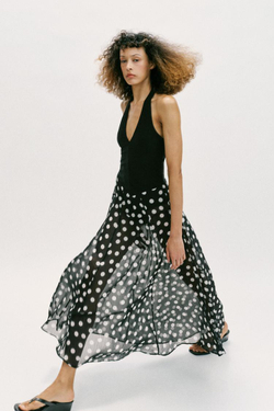 ZARA ПЛАТЬЕ В ГОРОШЕК КОМБИНИРОВАННОЕ, ЧЕРНЫЙ